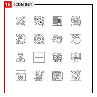 Set of 16 Modern UI Icons Symbols Signs for process mind real arrow messages Editable Vector Design Elements