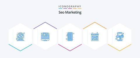 seo márketing 25 azul icono paquete incluso marketing. gestión. Lista de Verificación. engranaje. contenido vector