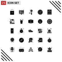 Group of 25 Solid Glyphs Signs and Symbols for heater pin online shopping pointer location Editable Vector Design Elements