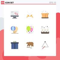 Pack of 9 Modern Flat Colors Signs and Symbols for Web Print Media such as balloon marketing baking global global marketing Editable Vector Design Elements