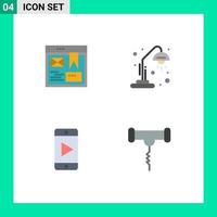 Pack of 4 Modern Flat Icons Signs and Symbols for Web Print Media such as layout play website light drink Editable Vector Design Elements