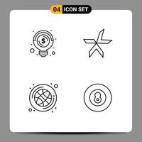 4 User Interface Line Pack of modern Signs and Symbols of bulb basketball money crypto game Editable Vector Design Elements