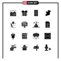 Modern Set of 16 Solid Glyphs Pictograph of flora map shirt world mobile Editable Vector Design Elements