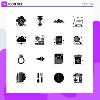 16 Thematic Vector Solid Glyphs and Editable Symbols of shop ecommerce tools cart nature Editable Vector Design Elements