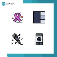 conjunto de 4 4 moderno ui íconos símbolos señales para cáncer música cuadrícula micrófono altavoz editable vector diseño elementos