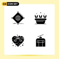 Stock Vector Icon Pack of 4 Line Signs and Symbols for iot heart of leaf ribbon Editable Vector Design Elements