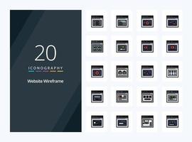 20 Website Wireframe line Filled icon for presentation vector