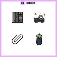 Set of 4 Modern UI Icons Symbols Signs for home paper beamer attachment delicious Editable Vector Design Elements