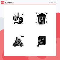 Mobile Interface Solid Glyph Set of 4 Pictograms of cancer car stomach cinema transport Editable Vector Design Elements