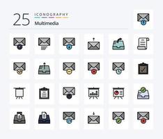 Multimedia 25 Line Filled icon pack including send. mailbox. send. sync. mail vector