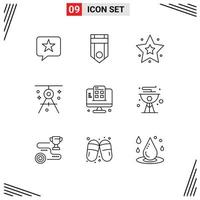 Pack of 9 Modern Outlines Signs and Symbols for Web Print Media such as development drafting stripe draft architecture Editable Vector Design Elements