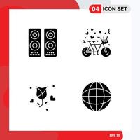 4 Universal Solid Glyph Signs Symbols of cinema rose speaker cycling love Editable Vector Design Elements