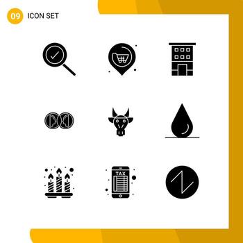 móvil interfaz sólido glifo conjunto de 9 9 pictogramas de adorno duplicar edificios doble moneda editable vector diseño elementos