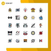 Mobile Interface Filled line Flat Color Set of 25 Pictograms of energy house view construction lab Editable Vector Design Elements