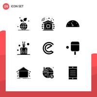 Pictogram Set of 9 Simple Solid Glyphs of crypto energy coin gauge spa stick Editable Vector Design Elements