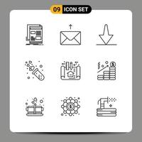 Set of 9 Modern UI Icons Symbols Signs for architecture wedding arrow tube lab Editable Vector Design Elements