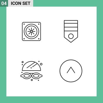 Set of 4 Modern UI Icons Symbols Signs for computer water army rank arrow Editable Vector Design Elements