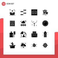 Pictogram Set of 16 Simple Solid Glyphs of protected browser information security layout estate house Editable Vector Design Elements