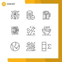 9 Universal Outlines Set for Web and Mobile Applications mining scince watch data design Editable Vector Design Elements