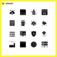 Pictogram Set of 16 Simple Solid Glyphs of web graph hardware chart suitcase Editable Vector Design Elements