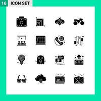 Set of 16 Modern UI Icons Symbols Signs for user tutorial fly video motorcycle Editable Vector Design Elements