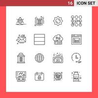 Group of 16 Modern Outlines Set for send security patrick secure pattern Editable Vector Design Elements