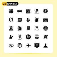 Pictogram Set of 25 Simple Solid Glyphs of coin science machine solution bulb Editable Vector Design Elements