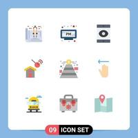 Mobile Interface Flat Color Set of 9 Pictograms of fundraising search time house city Editable Vector Design Elements