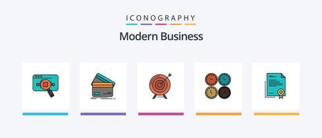 Modern Business Line Filled 5 Icon Pack Including chart. analytics. aim. presentation. mountains. Creative Icons Design vector