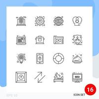 Group of 16 Outlines Signs and Symbols for financial statement customer web setting control Editable Vector Design Elements