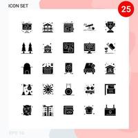 Pictogram Set of 25 Simple Solid Glyphs of champion achievement like prediction forecast Editable Vector Design Elements