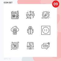 Mobile Interface Outline Set of 9 Pictograms of broken cell circle mobile cloud Editable Vector Design Elements