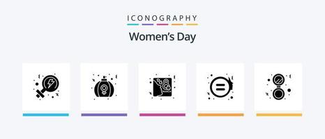 De las mujeres día glifo 5 5 icono paquete incluso hacer. justicia. tarjeta. género. igualdad. creativo íconos diseño vector
