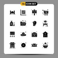 Pack of 16 Modern Solid Glyphs Signs and Symbols for Web Print Media such as basket checkout form cart horror Editable Vector Design Elements