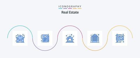 Real Estate Blue 5 Icon Pack Including advertisement. estate. contract. building. home vector