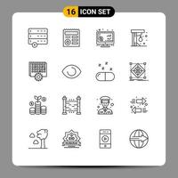 Modern Set of 16 Outlines Pictograph of processing event return play fun Editable Vector Design Elements