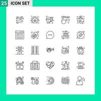 Mobile Interface Line Set of 25 Pictograms of heart feedback protection feedback announcement Editable Vector Design Elements