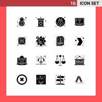 Pack of 16 creative Solid Glyphs of signal laptop mosque wifi internet of things Editable Vector Design Elements