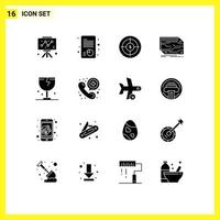 Mobile Interface Solid Glyph Set of 16 Pictograms of memory custom audience component target Editable Vector Design Elements