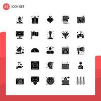 Editable Vector Line Pack of 25 Simple Solid Glyphs of art graphic turnip notification ebook Editable Vector Design Elements