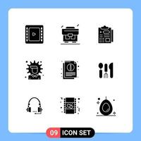 Modern Set of 9 Solid Glyphs Pictograph of cutlery sheet report information solution Editable Vector Design Elements