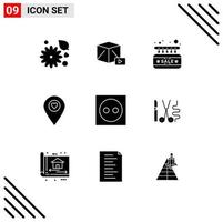 Pictogram Set of 9 Simple Solid Glyphs of appliances pointer board map heart Editable Vector Design Elements