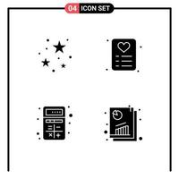 4 User Interface Solid Glyph Pack of modern Signs and Symbols of night apps stare card interaction Editable Vector Design Elements