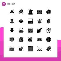 Set of 25 Commercial Solid Glyphs pack for bangla digital recording death digital audio audio recording Editable Vector Design Elements