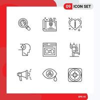 Set of 9 Commercial Outlines pack for web page heart head autism Editable Vector Design Elements