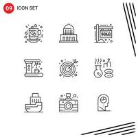 9 Universal Outlines Set for Web and Mobile Applications bulls eye kitchen usa coffee income Editable Vector Design Elements