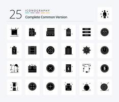Complete Common Version 25 Solid Glyph icon pack including energy. battery. drink. shopping. debit vector