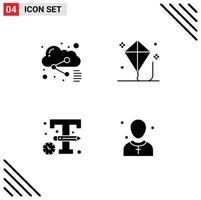 Pictogram Set of 4 Simple Solid Glyphs of cloud design sharing kite sketch Editable Vector Design Elements