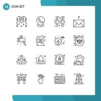 Outline Pack of 16 Universal Symbols of mechanical send location message jewelry Editable Vector Design Elements