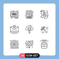 Stock Vector Icon Pack of 9 Line Signs and Symbols for search cloud online message email Editable Vector Design Elements